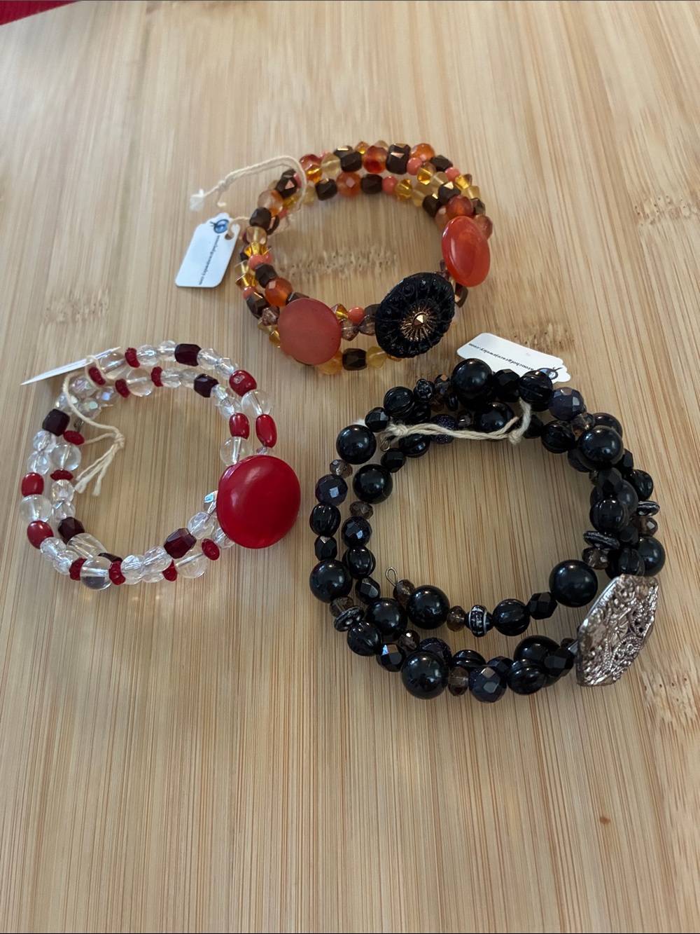 Multi-Color Beaded Wrap Bracelets — Set of Three